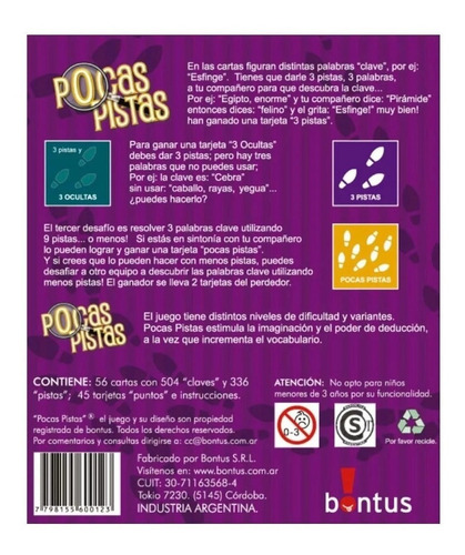 Juego De Mesa Con Pocas Pistas Bontus Lny 508 Loonytoys