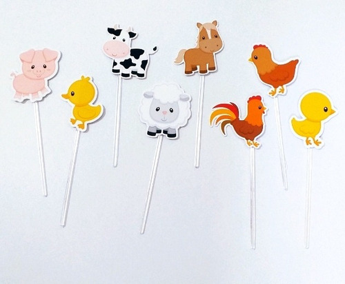 Pack X15 Toppers Para Cupcakes Muffins Animales De Granja