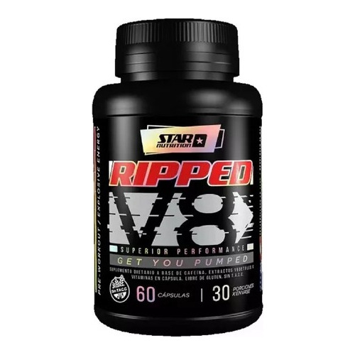 Ripped V8 Star Nutrition. 60 Caps, Pre Workout + Quemador.