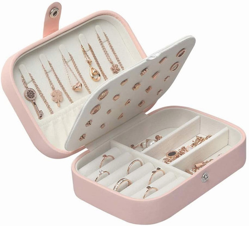 Caja De Joyería Organizador De Joyas De Cuero Portátil Rosa