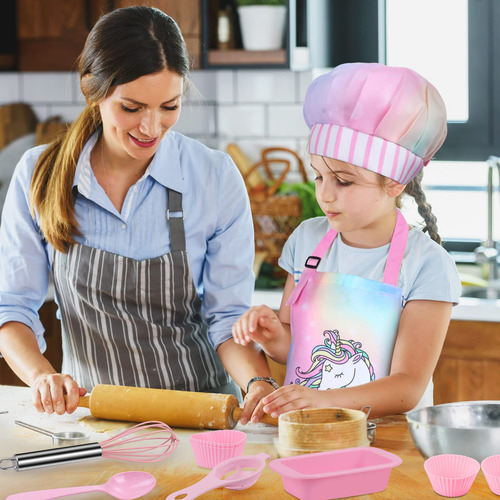 Juego De Cocina Infantil 34 Piezas Uniforme Unicornio Rosa