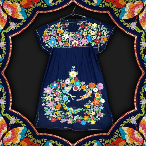 Vestido Bordado A Mão Em Pintura De Agulha Frida Tamanho Eg