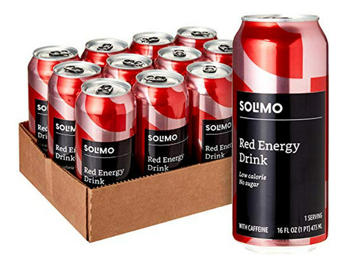 Energizante Rojo Solimo, Sin Azúcar, 16 Oz (paquete De 12)