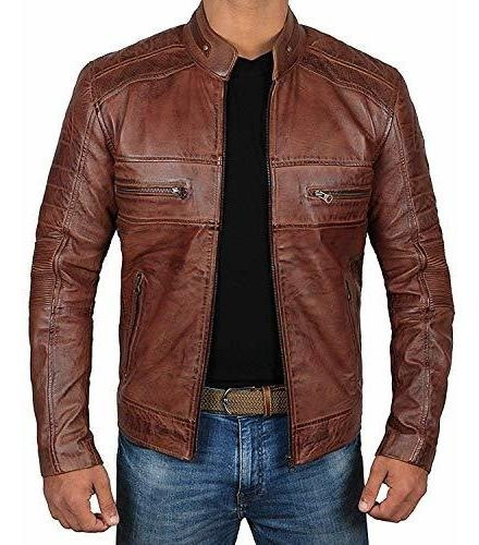 Blingsoul Mens Leather Jacket - Chaqueta De Cuero Marrón Env