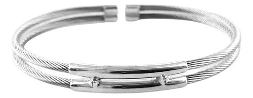 Bracelete Masculino Aço Inox Com Prata 950 Lisa Dupla