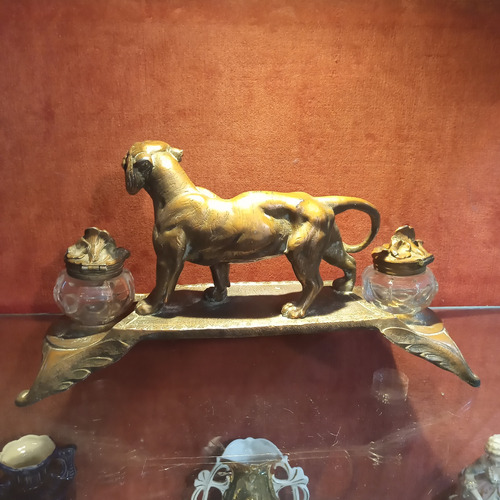 Escribania Antigua Artnouveau Figura Tigre Tintero Estatuill (Usado)