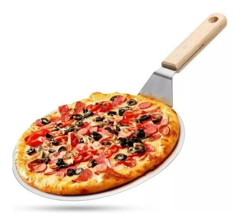 Pala De Pizza Redonda 30 Cm Acero Inox Con Mango De Madera