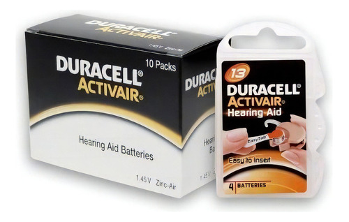 40 Baterias De Aparelhos Auditivos Duracell Activair Tamanho Cor Branco