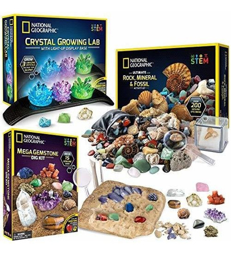 Paquete De Geología: 3 Kits De Rocas, Fósiles Y Crist...