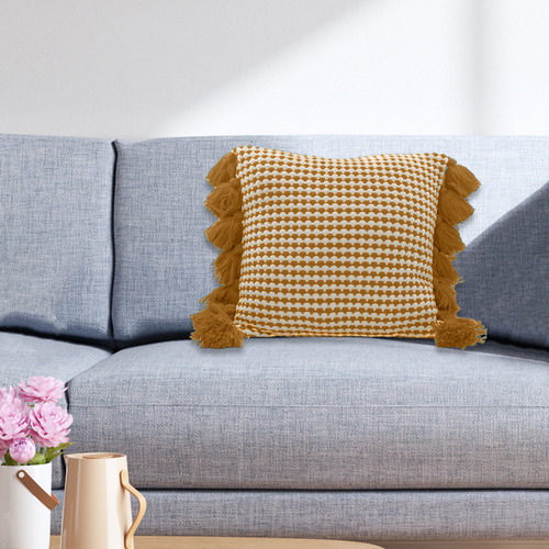 Almohada Tejida Con Borlas De Estilo Escandinavo Para Sofá,