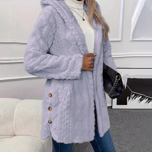 Chaqueta De Punto De Manga Larga Con Capucha De Felpa Para Mujer