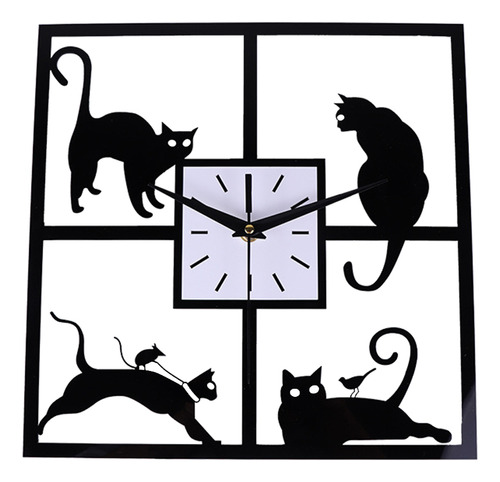 Reloj De Pared De Cuarzo Silencioso Con Diseño De Gato Con D