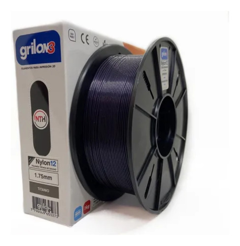 Filamento 3D Nylon 12 Grilon3 de 1.75mm y 1kg titanio