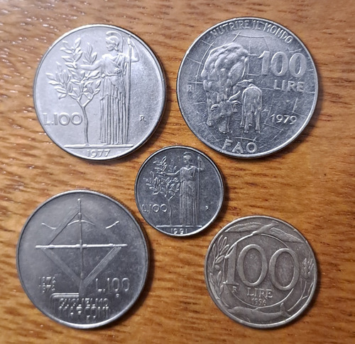 Italia X 5 Monedas Incluye 2 Conmemorativas 100 Liras 1979 (Usado)
