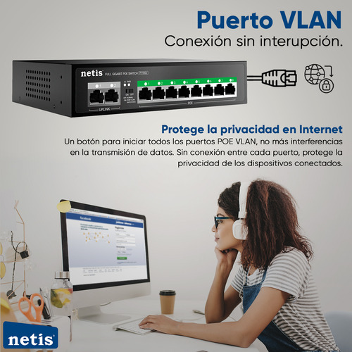 Netis Switch Poe P110gc 8 Puertos Poe+ 2 Puertos /1000 Mbps