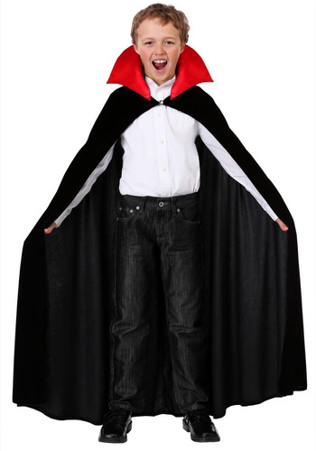Capa Negra Con Cuello Rojo Niño Halloween Dracula Cotillon