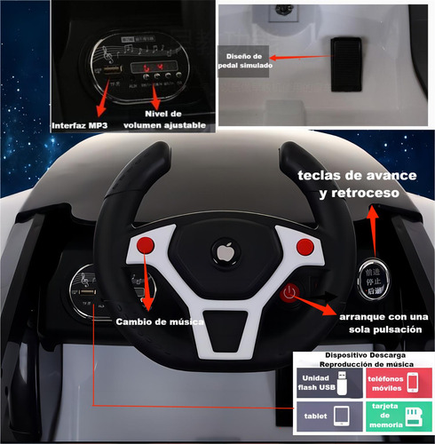 Carro Eléctrico Montable Para Niños, Montable Electrico Con Control Remoto Rojo, Control App Del Teléfono Móvil, Música, Luces Led