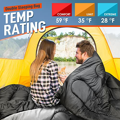 Double Sleeping Bag For Adults Mens With Pillow, Xl Que...