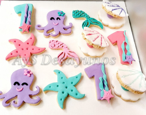 Torta Tematica Cupcakes Cookies Bajo El Mar Sirenita