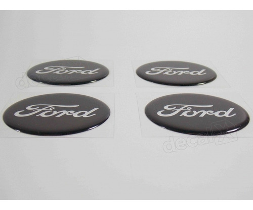 Kit Adesivos Emblema Resinado Roda Compatível Ford 68mm Cl13 Cor PRETO COM ESCRITA CROMADA