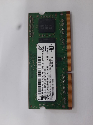 Imagem 1 de 2 de Memória Ram Notebook 4gb 1x4gb Smart 1600mhz Pc3l-12800s
