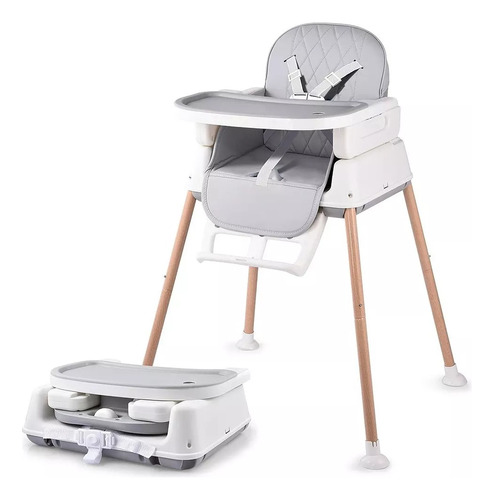 Banna Trona De Bebé Gris 5 En 1 Bandeja Y Cojín De Pu Impermeable Extraíble Fácil De Montar, Fácil De Plegar, Fácil De Limpiar, Con Estructura Piramidal Estable Y Material Resistente