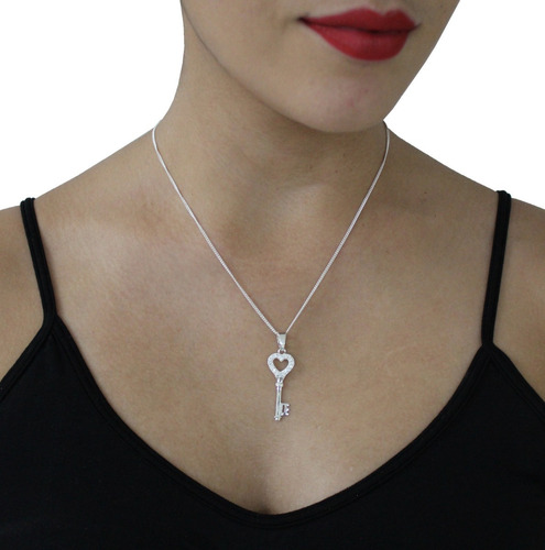 Imagen 6 de 9 de Dije Llave Corazón Circonias De Plata .925 Agálea Joyería