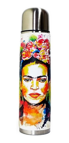Imagen 1 de 1 de Termo Acero Inoxidable 1 Litro Forrado En Cuero Frida Kahlo