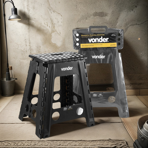 Banqueta Plástica Reforçada Dobrável 45cm Com Alça Vonder
