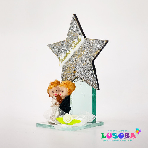 Estrellas Boda Recuerdos Con Vela/figura Y Moño (x12)