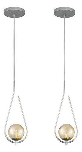 Kit 2 Pendente Lustre On Drop Prata Globo De Vidro Ambar Cor Prateado 110v/220v