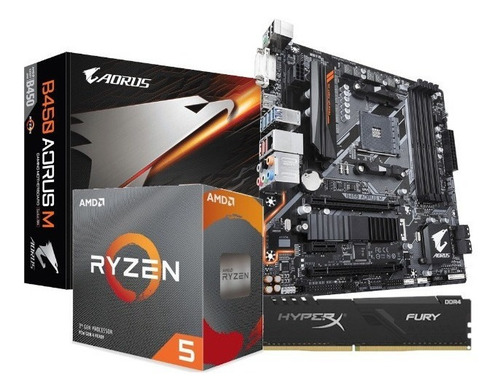 Imagem 1 de 5 de Kit Processador Amd Ryzen 5 3600 B450 Aorus M 8gb Hx Fury