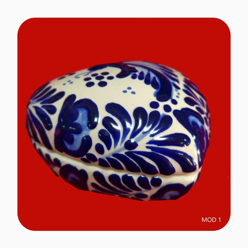 Imagen 7 de 9 de Set 3 Alhajeros Corazón De Talavera Poblana Barroca Azul Lhj
