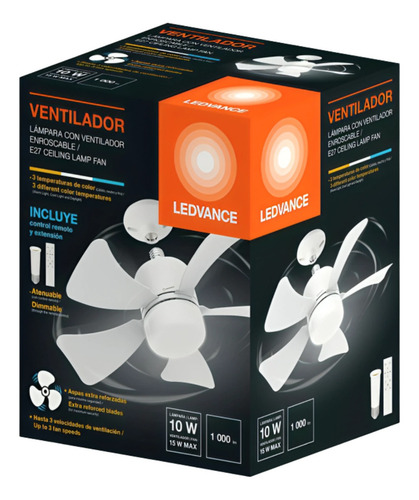 Lámpara Con Ventilador Enroscable Base E27 Ledvance Cantidad De Aspas 5 Estructura Blanco Aspas Blanco Diámetro 400 Mm Frecuencia 50/60 Hz Material De Las Aspas Plástico