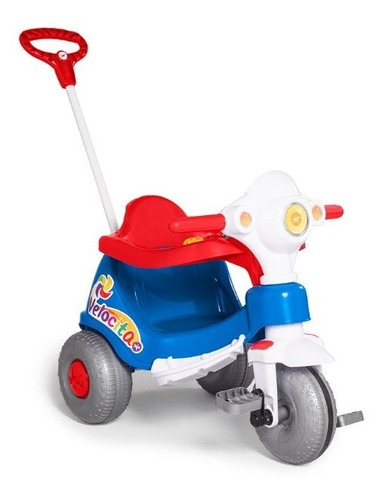 Triciclo Motoca infantil triciclo de passeio totoca com pedal e kit multifuncional Calesita Velocita azul e vermelho