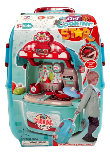 Carro Cocinita Movil Con Accesorios 2 En 1 Color Azul
