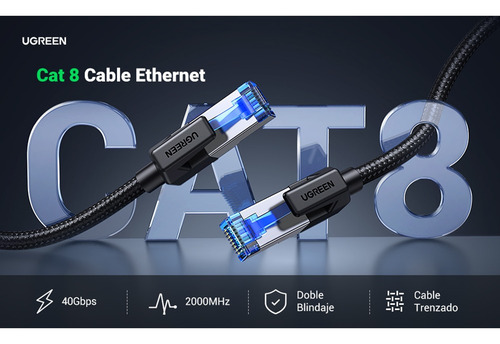 Cable Ethernet Ugreen 5m Cat8 Nylon Reforzado Modular Plugs