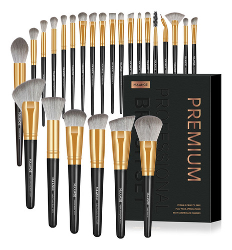 Set 25 Brochas De Maquillaje Profesionales Alta Calidad Color Negro/Oro