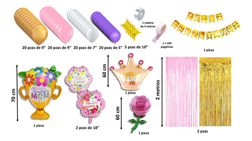 Kit De Decoración Globos Fiesta Cumpleaños Mamá