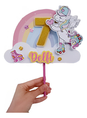 Cake Topper 3d Unicornio Y Patines