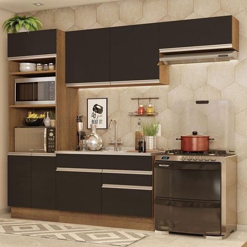 Armário De Cozinha Madesa Completa 270cm Rustic/p Glamy 15 Cor Rustic/Preto
