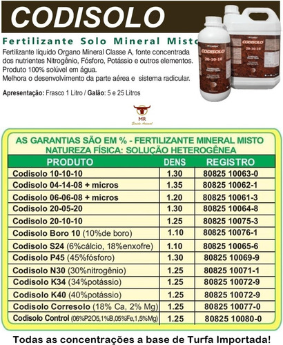 Codisolo Adubo 20-05-20 - Npk - Com Turfa Importada - 50 Lts