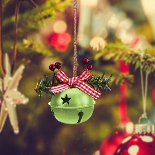 Campana De Navidad Con Lazo, Timbres Campanas Redondas Verde