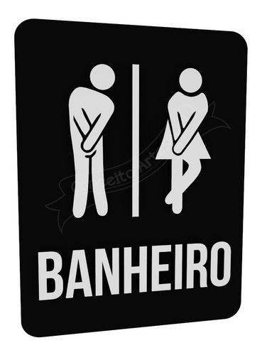 Imagem 1 de 3 de Plaquinha Preta Banheiro Unissex Bonequinhos Buffet Hotel