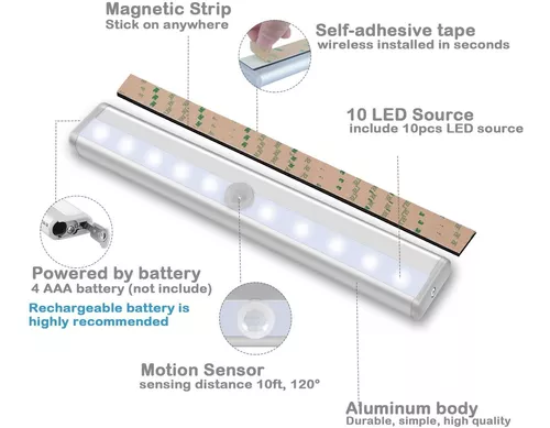 Paquete de 6) luces LED con sensor, luces con sensor de movimiento, luces  para armario, alimentadas por batería (no incluidas), luces LED para  escaleras, gabinetes, armarios, fáci