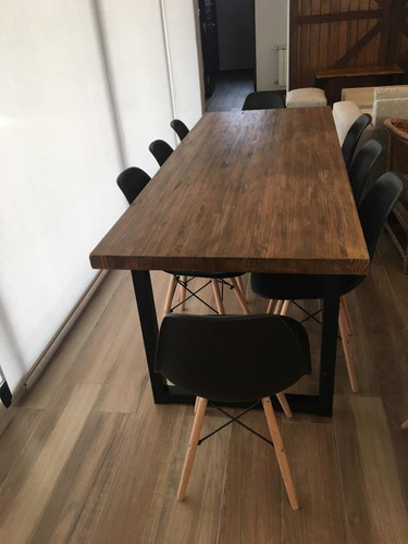 Imagen 7 de 10 de Mesa Industrial Comedor Madera Y Hierro (200x100x77)