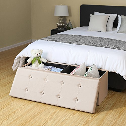 Banco Otomano Plegable Con Almacenamiento Color Beige