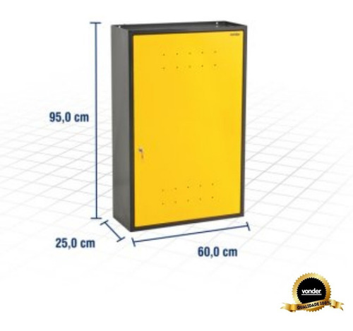 Armário De Parede Com 1 Gaveta 5 Gaveteiros 12 Ganchos Vd Cor Preto e amarelo