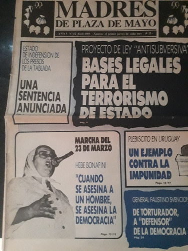 Revista Madres De Plaza De Mayo  Nro 52. Abril 1989. V.luro 