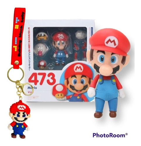 Figura Super Mario Bros Tipo Nendoroid 473 + Llavero Goma 